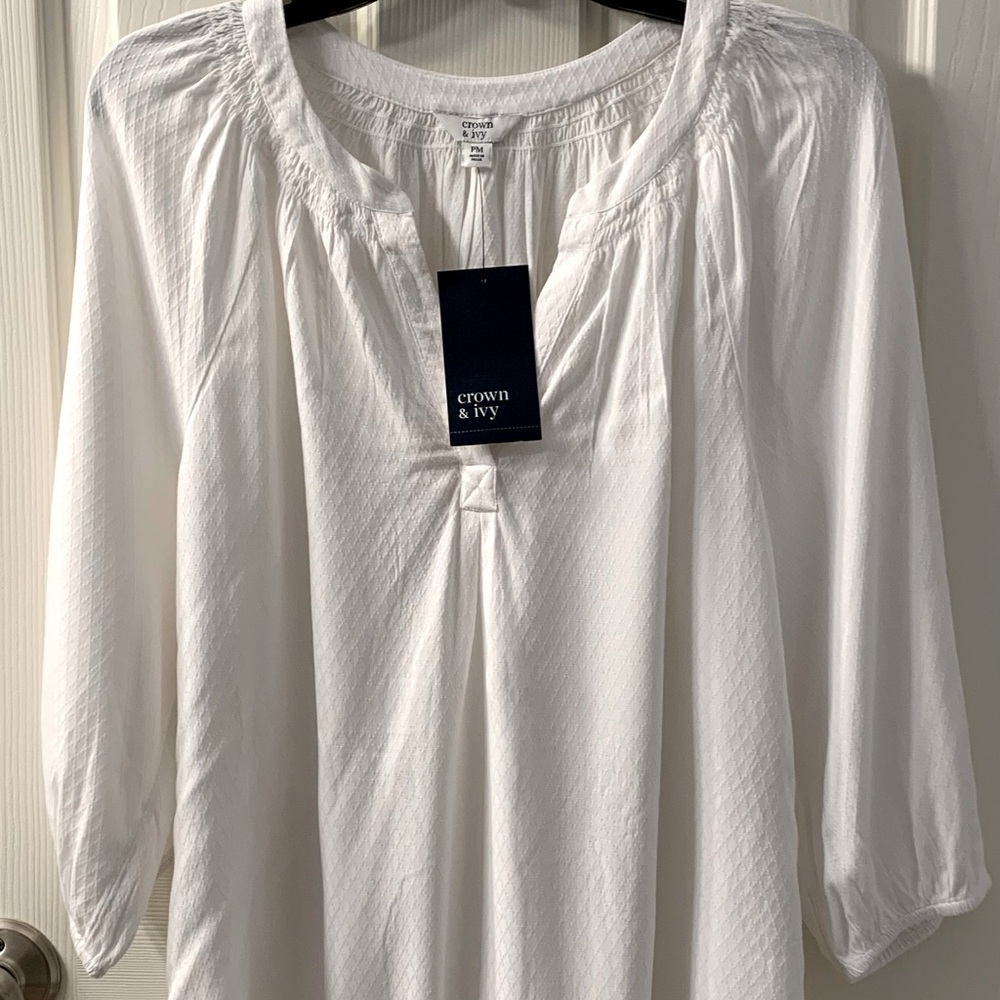 NWT Crown & Ivy White Peasants Shirt - Size MP